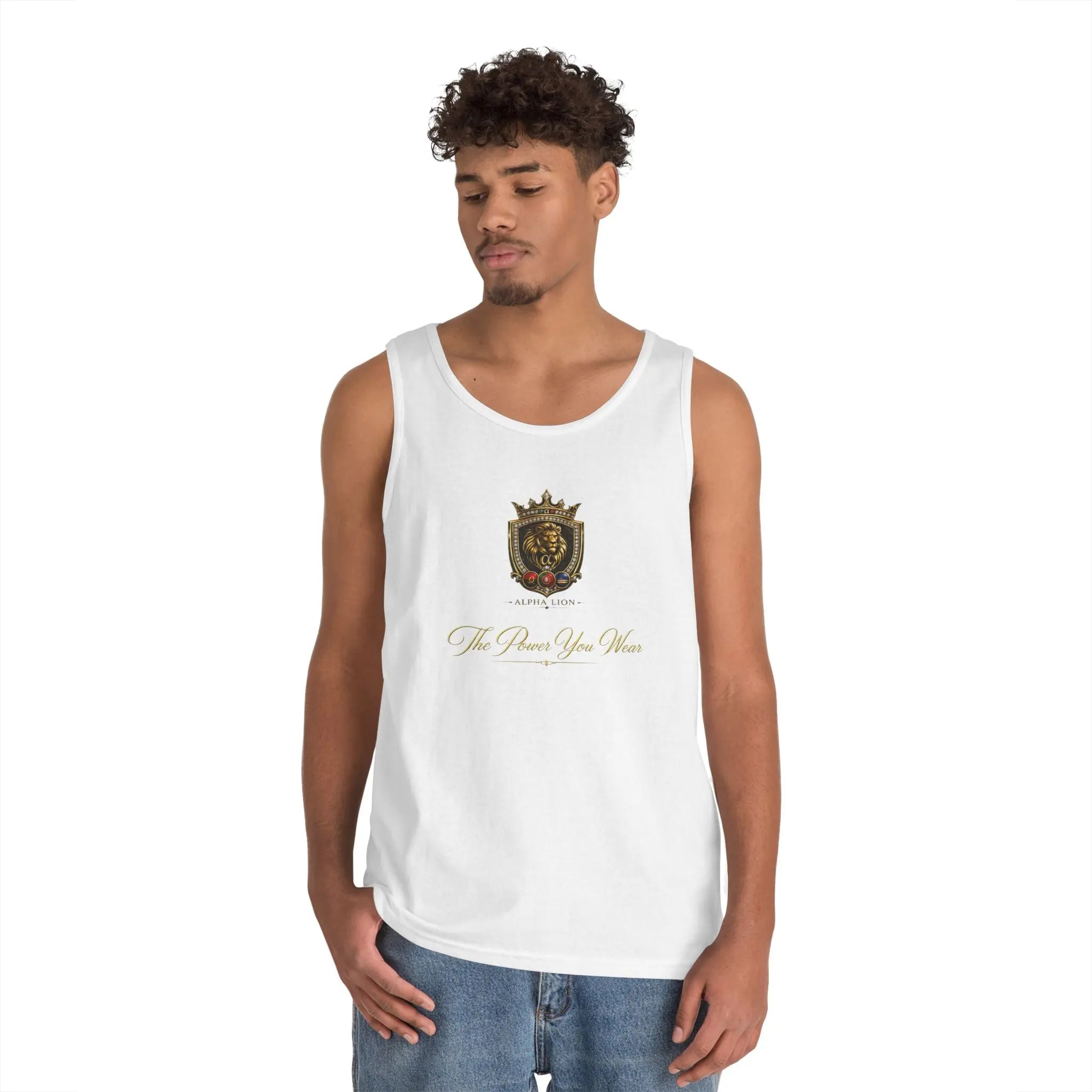 Alpha Lion Tank Top — Vintage Cherub Emblem Chest Print Printify