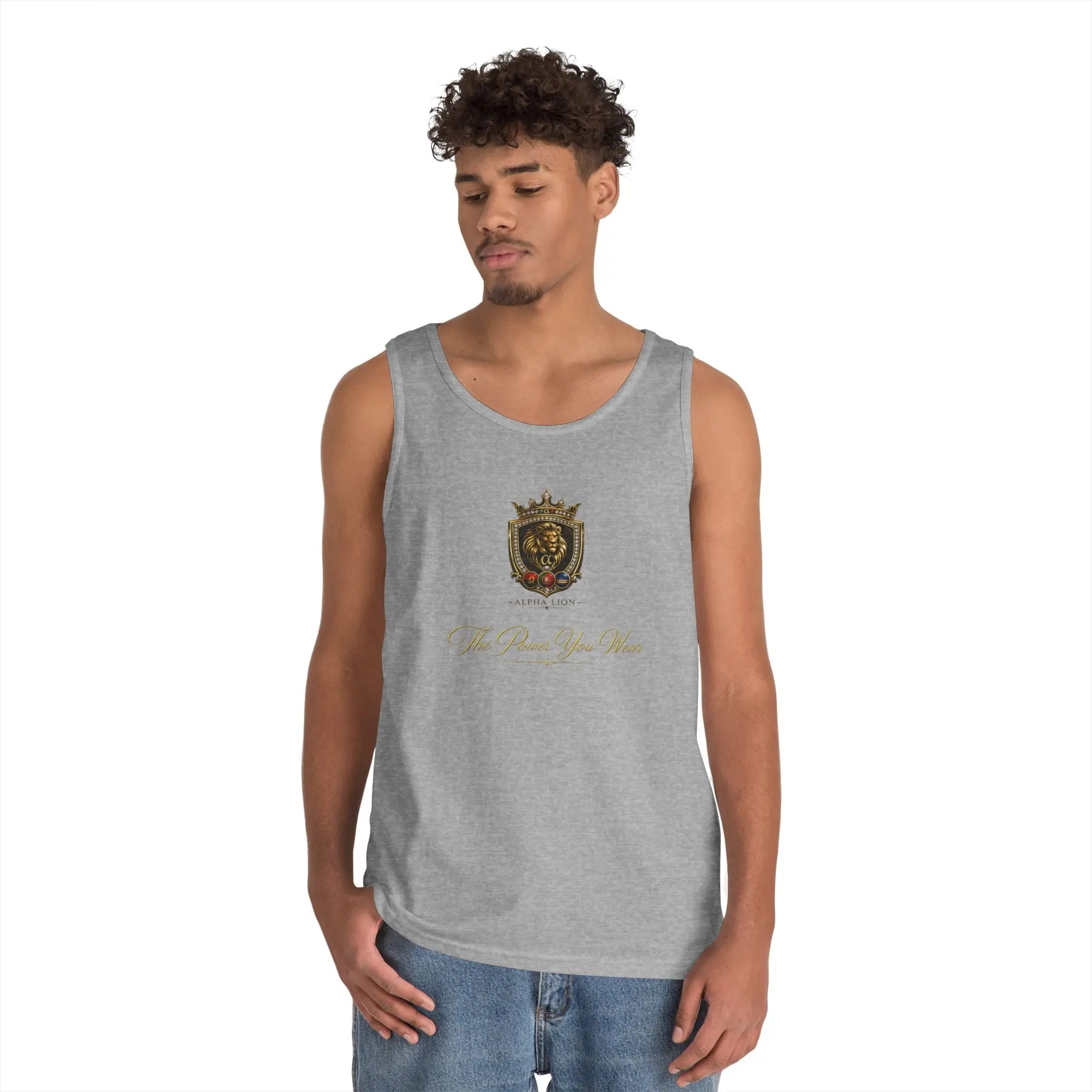 Alpha Lion Tank Top — Vintage Cherub Emblem Chest Print Printify