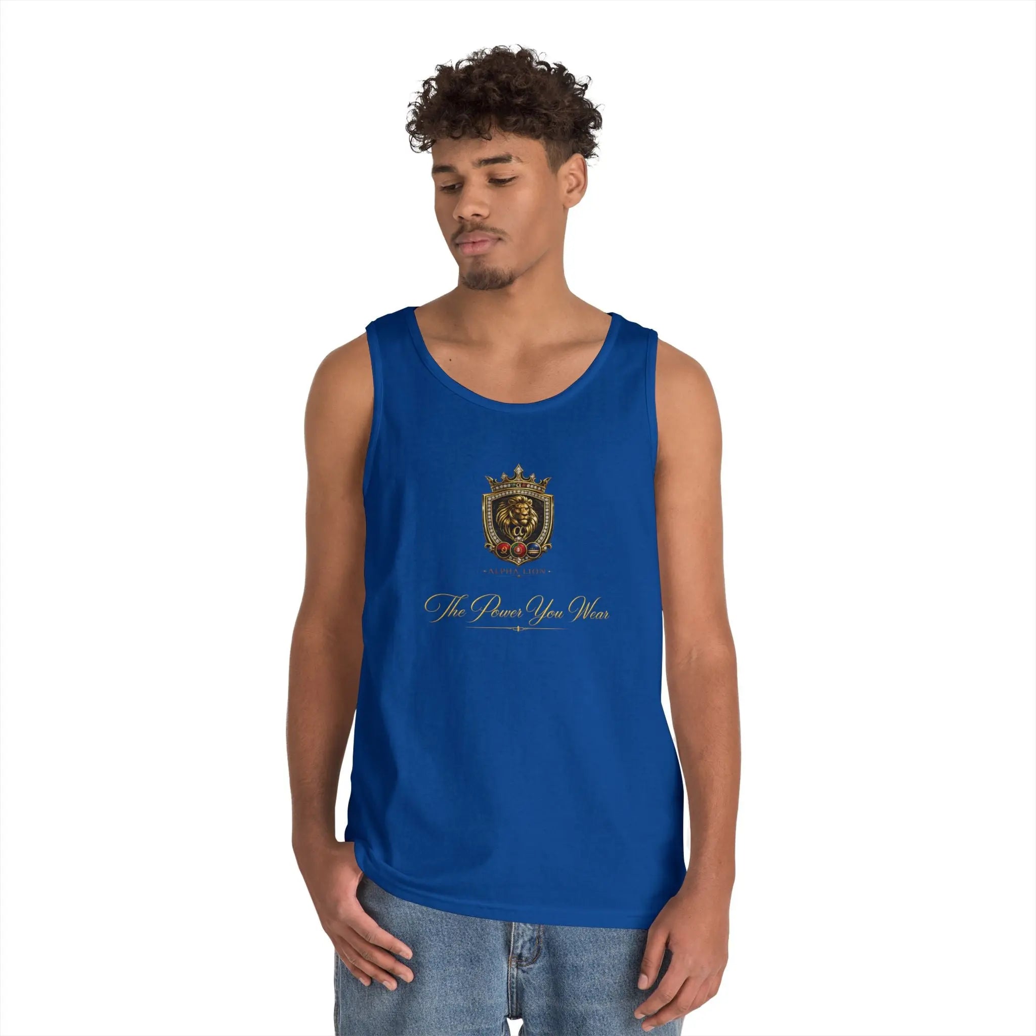 Alpha Lion Tank Top — Vintage Cherub Emblem Chest Print Printify