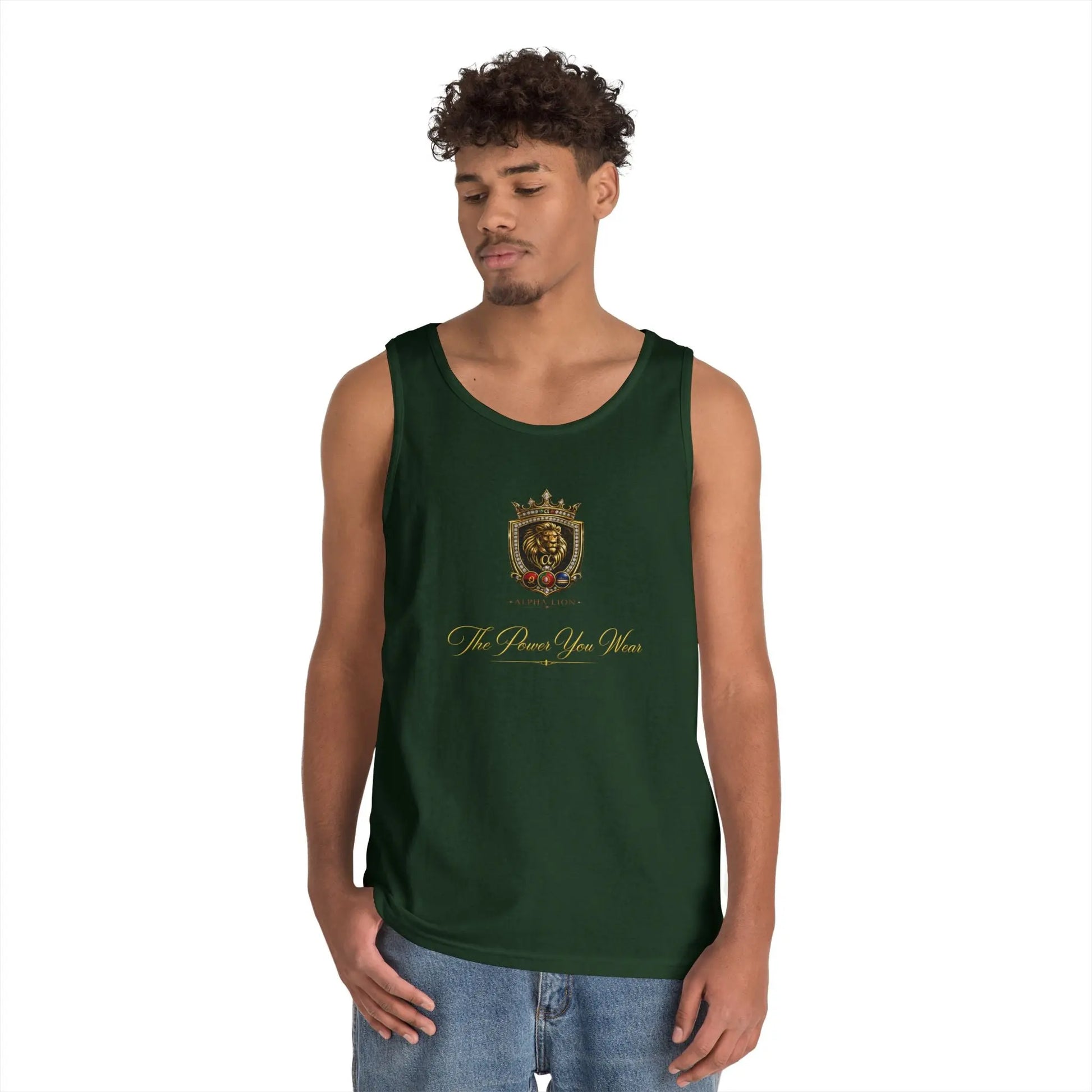 Alpha Lion Tank Top — Vintage Cherub Emblem Chest Print Printify