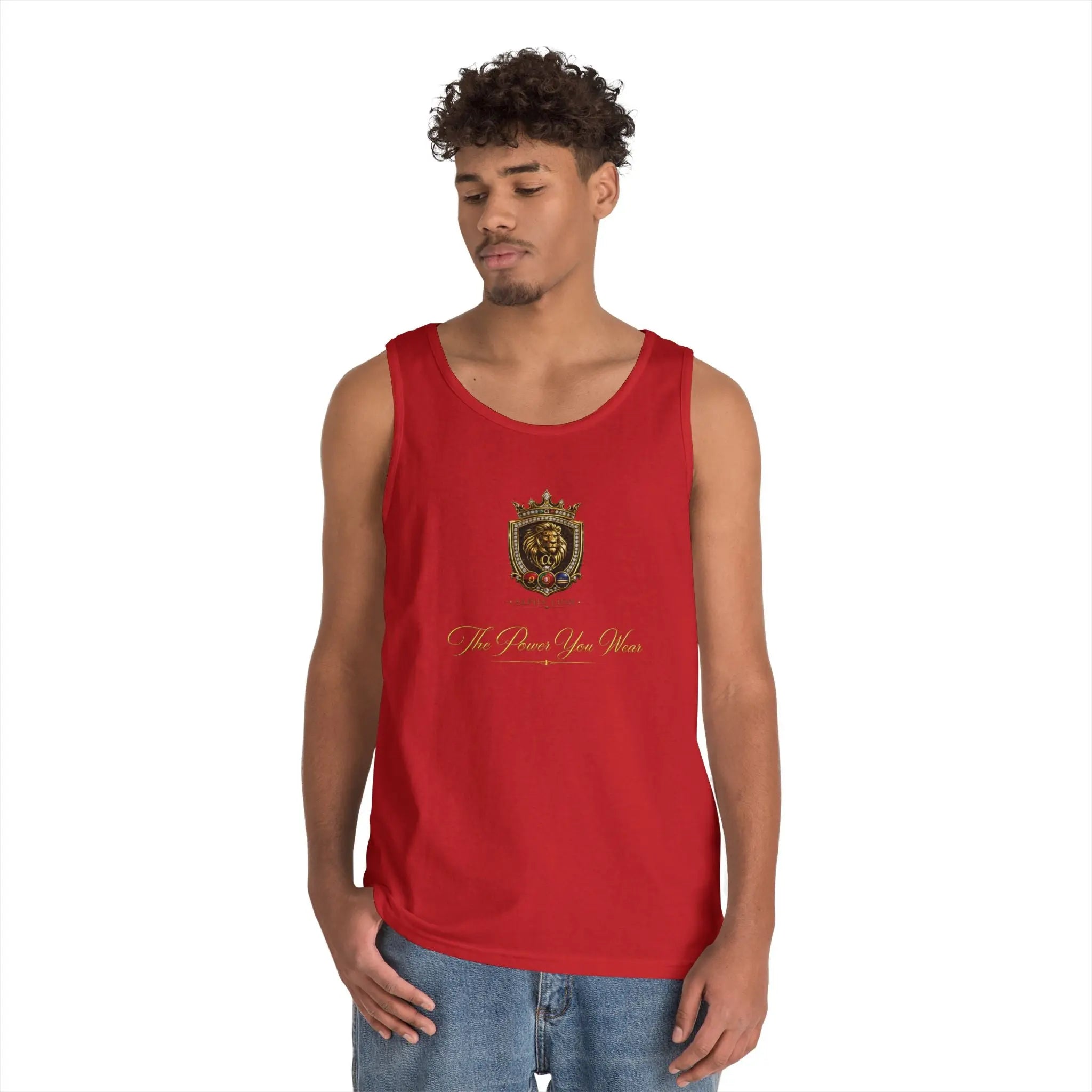 Alpha Lion Tank Top — Vintage Cherub Emblem Chest Print Printify