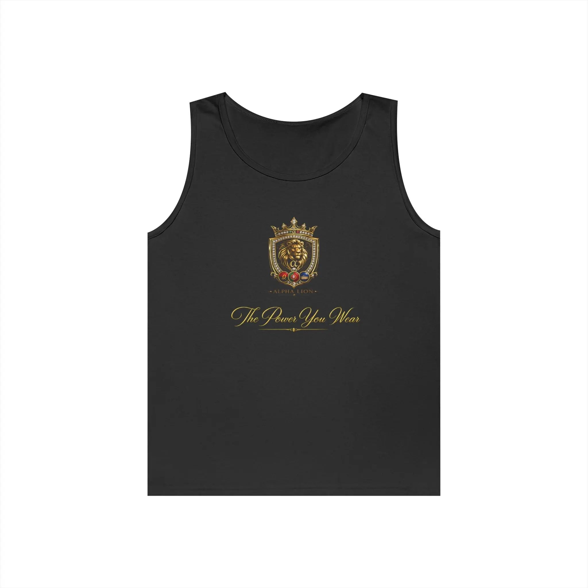 Alpha Lion Tank Top — Vintage Cherub Emblem Chest Print Printify