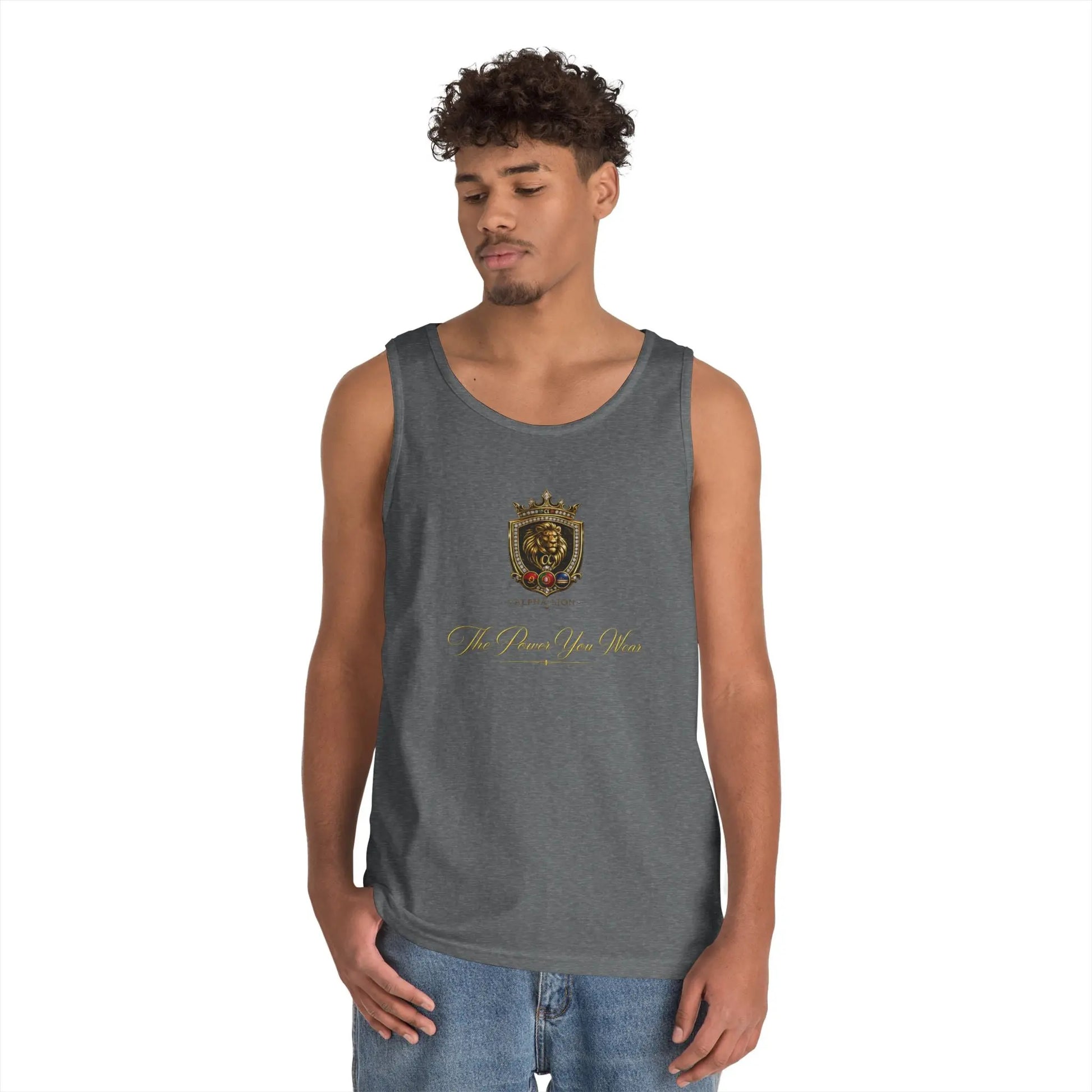 Alpha Lion Tank Top — Vintage Cherub Emblem Chest Print Printify