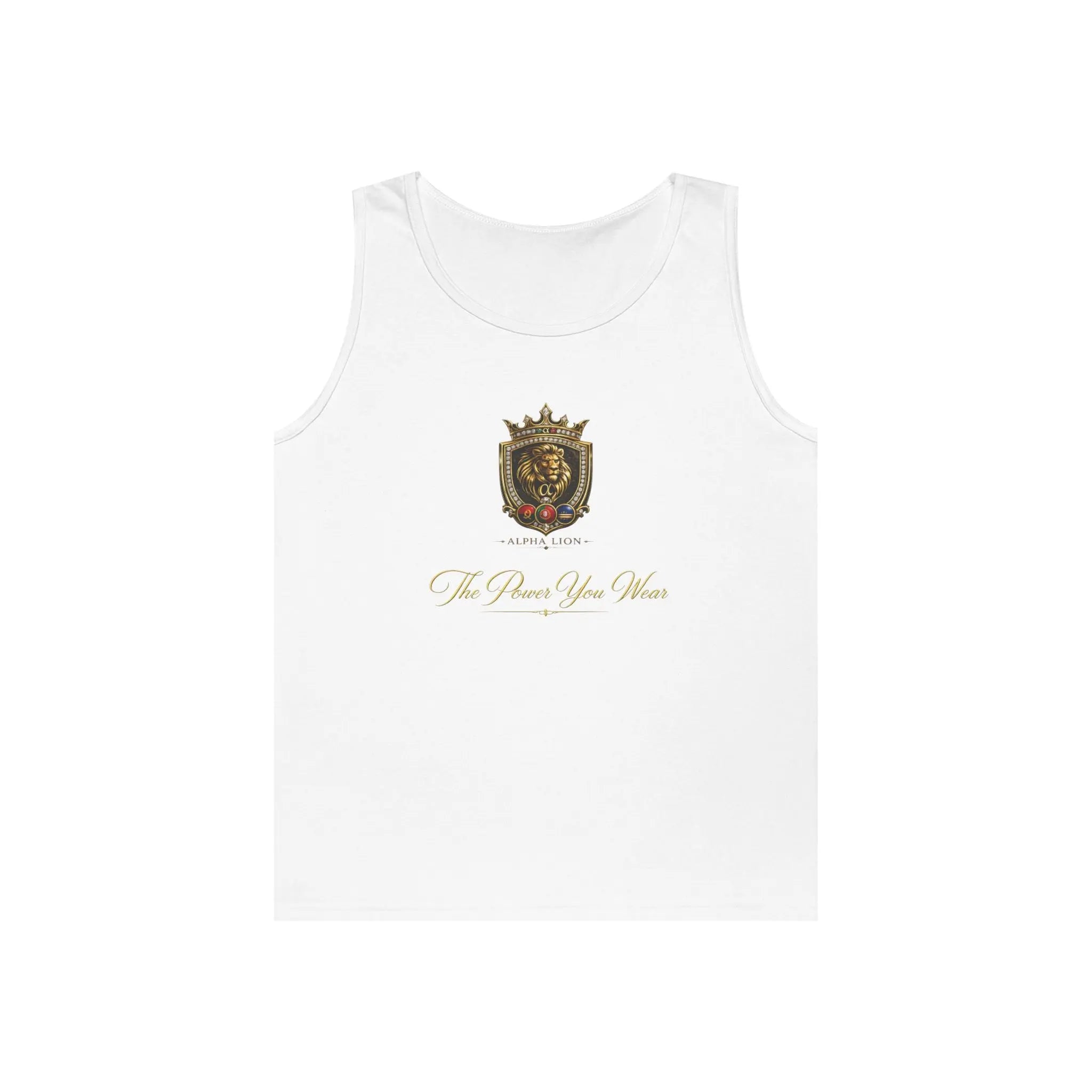 Alpha Lion Tank Top — Vintage Cherub Emblem Chest Print Printify