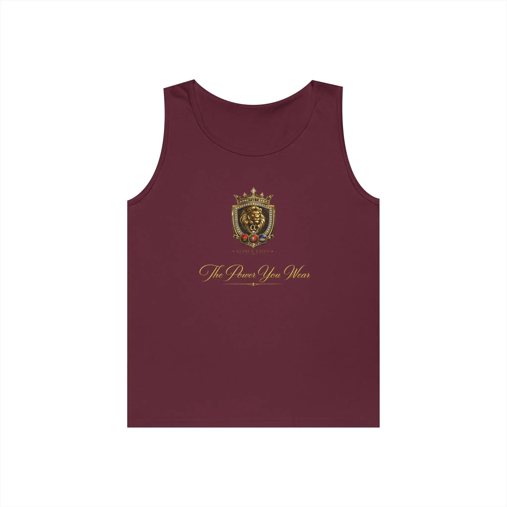 Alpha Lion Tank Top — Vintage Cherub Emblem Chest Print Printify