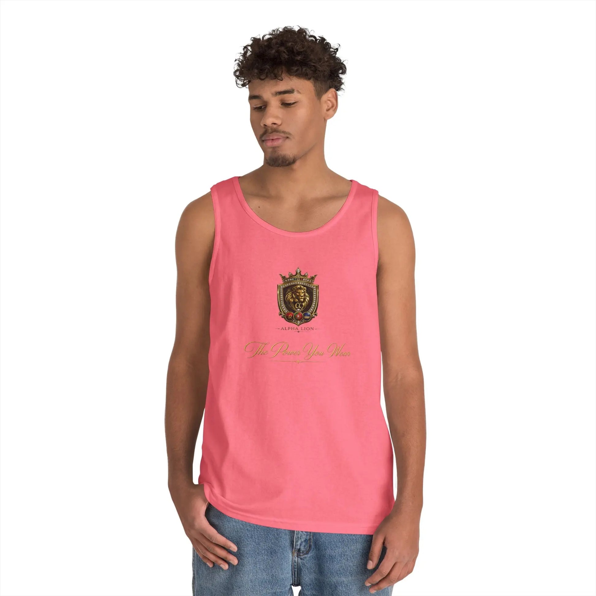 Alpha Lion Tank Top — Vintage Cherub Emblem Chest Print Printify