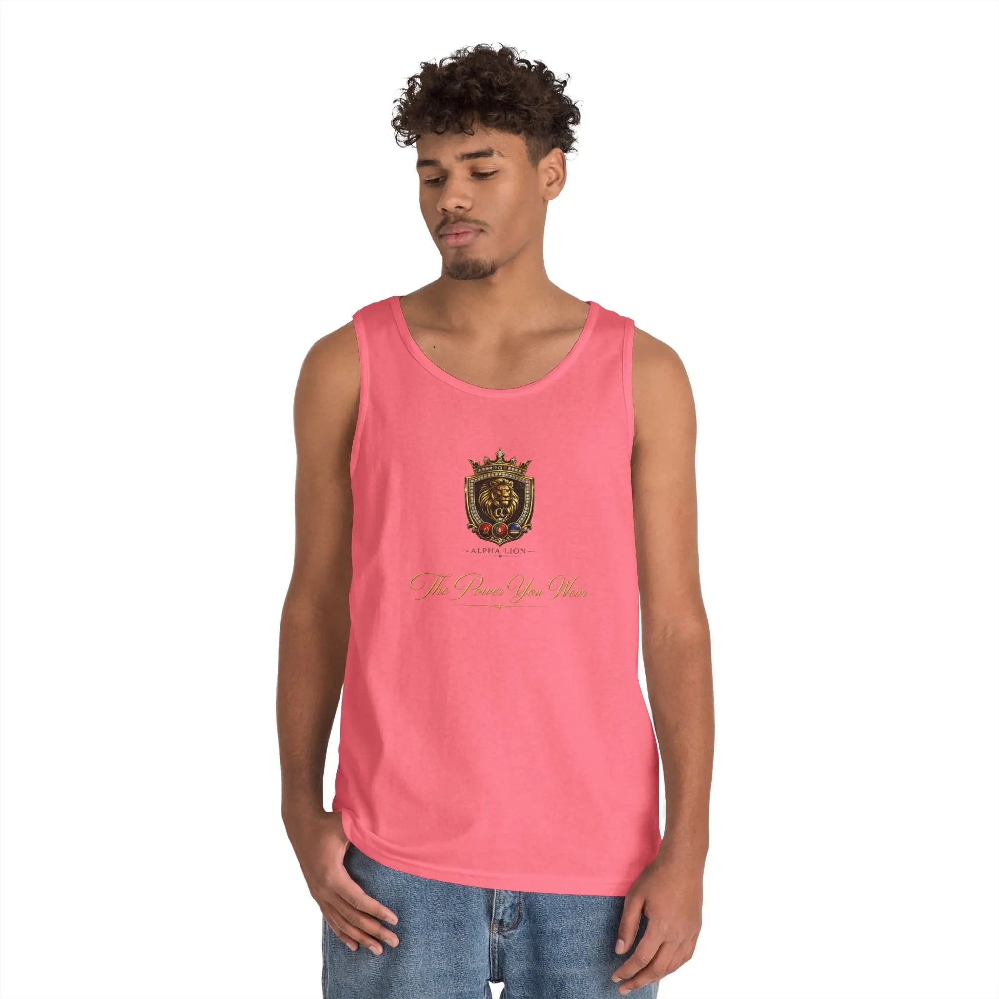 Alpha Lion Tank Top — Vintage Cherub Emblem Chest Print Printify